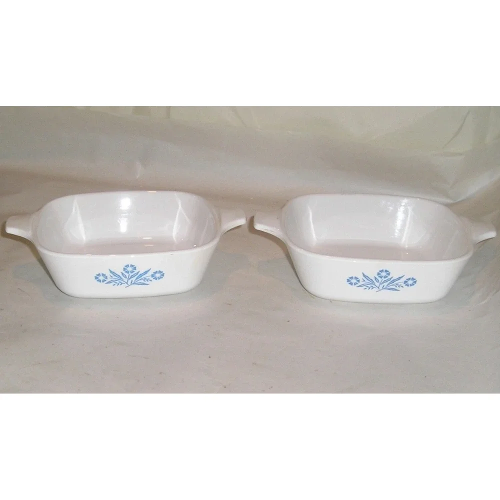Vintage Corning Ware Blue Cornflower P-41-B Petite Pan‎ Set of 2 White Pyroceram